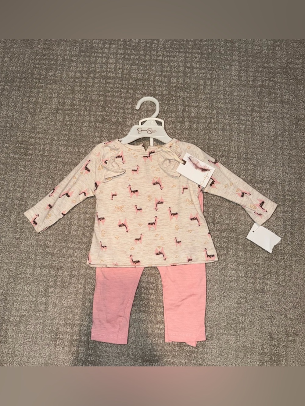 New Girls Llama Print Top & Pink Ruffle Leggings Pants Set 2 Piece Size 3-6M